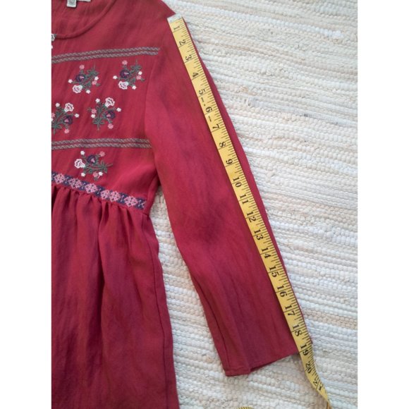 Polagram Red Long Sleeve Peplum Top with Folk Inspired Floral Embroidery Size M - Picture 7 of 12